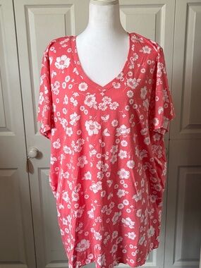 Woman Within Pink Floral V-Neck Top